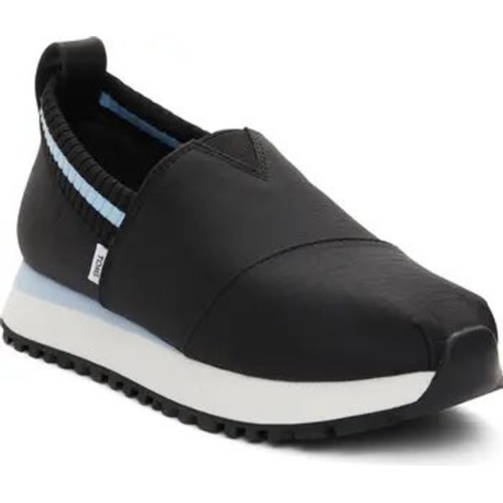 TOMS Mallow Mule Sneakers Women 10 Black Blue Slip On Platform Comfort Shoe